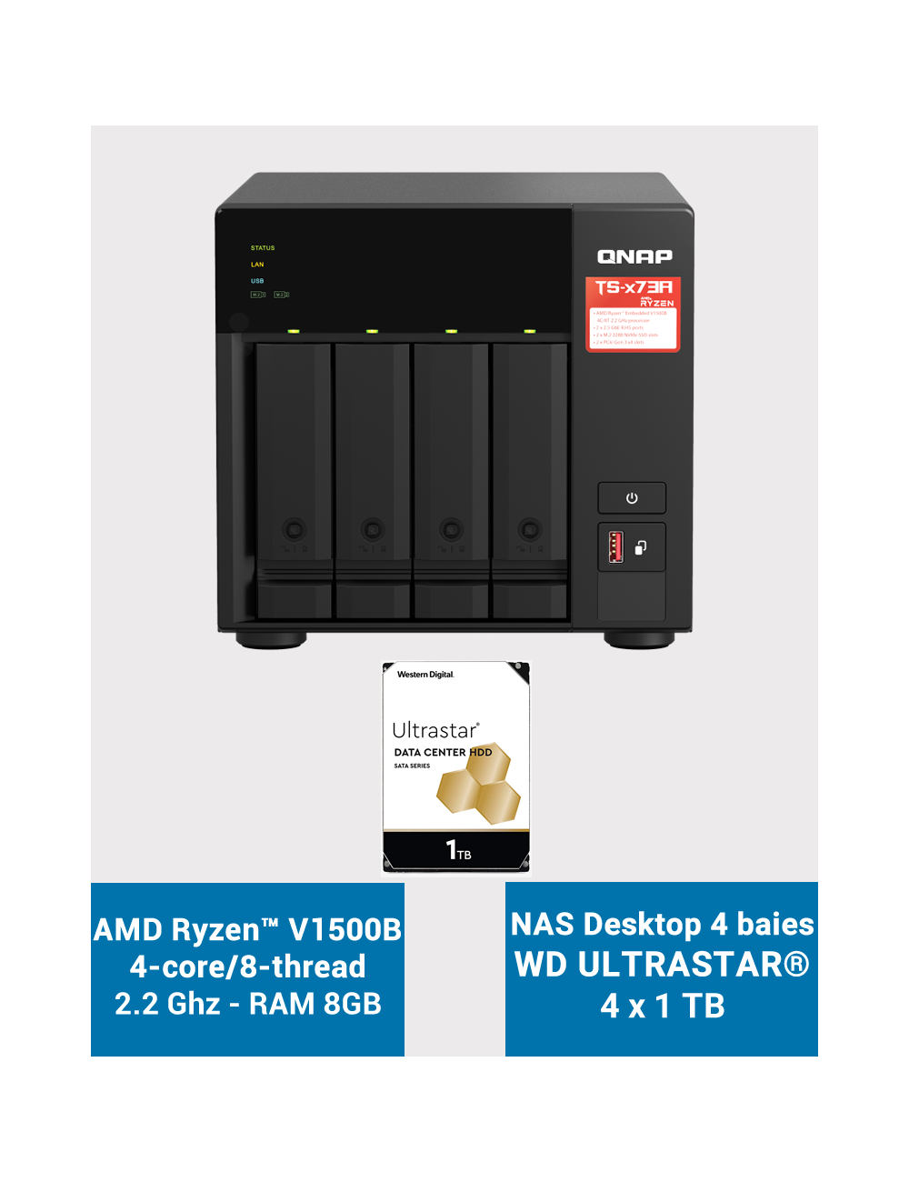 QNAP TS-431K Serveur NAS WD RED 24To (4x6To)