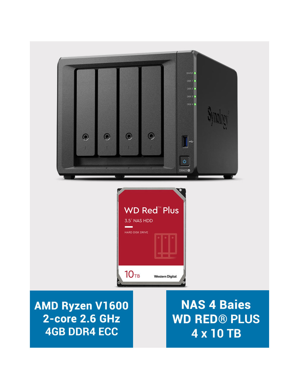 Synology DS923+ 4GB NAS Server WD RED PLUS 40TB (4x10TB)