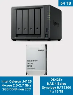 Synology DS425+ NAS 4 bays with 4× HAT5300 16TB (64TB)| Ultra-Reliable Professional Storage | EWALL STORE