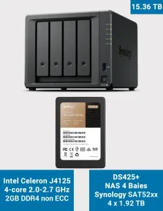 Synology DS425+ NAS – 4 baies avec 4× SAT5210 3,84 To (15,36 To)