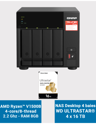 Qnap TS-473A 8GB NAS Server 4 bays WD ULTRASTAR 64TB (4x16TB)