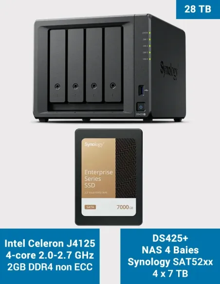 Synology DS425+ NAS – 4 baies avec 4× SAT5210 7 To (28 To)