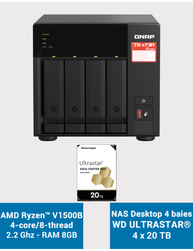 Qnap TS-473A 8GB NAS Server 4 bays WD ULTRASTAR 80TB (4x20TB)