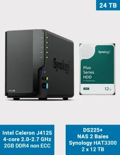 Synology DS225+ NAS 2 baies avec 2× HAT3300 12 To (24 To)