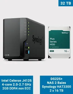 Synology DS225+ 2-Bay NAS with 2× HAT3300 16 TB (32 TB)