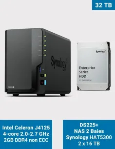 Synology DS225+ 2-Bay NAS with 2× HAT5300 16 TB (32 TB)