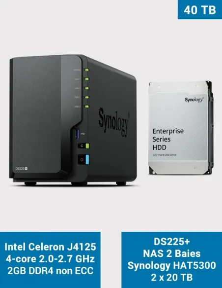 Synology DS225+ 2-Bay NAS with 2× HAT5300 20 TB (40 TB) Synology DS225+ 2-Bay NAS with 2× HAT5300 20 TB (40 TB)