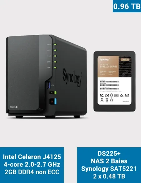 Synology DS225+ NAS 2 baies avec 2× SAT5210-480G (960 Go)