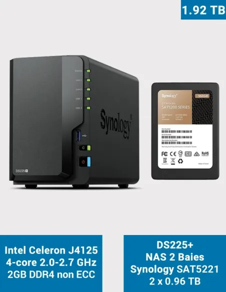 Synology DS225+ NAS 2 baies avec 2× SAT5210-960G (1,92 To)