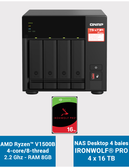Qnap TS-473A 8GB Serveur NAS 4 baies IRONWOLF PRO 64To (4x16To)