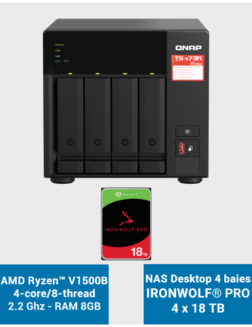 QNAP TS-431K Serveur NAS IRONWOLF PRO 24To (4x6To)