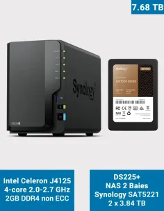 Synology DS225+ 2-Bay NAS with 2× SAT5210-3840G (7.68 TB)