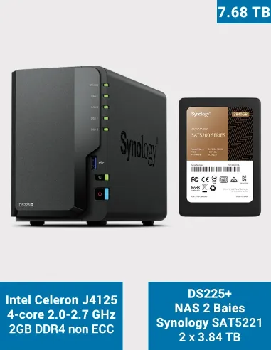 Synology DS225+ NAS 2 bahías con 2× SAT5210-3840G (7,68 TB)