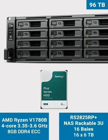 Synology RS2825RP+ – NAS rack 16 baies avec 16 × HAT3300-6T (96 To)