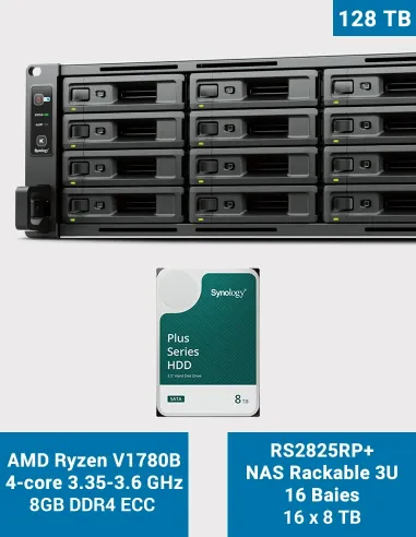 Synology RS2825RP+ – NAS rack 16 baies avec 16 × HAT3300-8T (128 To)