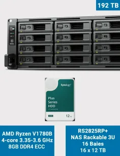 Synology RS2825RP+ NAS rack 16 baies avec 16 × HAT3300-12T (192 To)