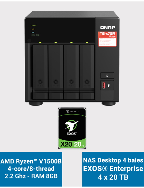 Qnap TS-473A 8GB NAS Server 4 bays EXOS Enterprise 80TB (4x20TB)