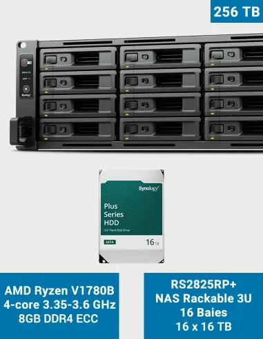 Synology RS2825RP+ NAS rack 16 bahías con 16 × HAT3300-16T (256 TB)