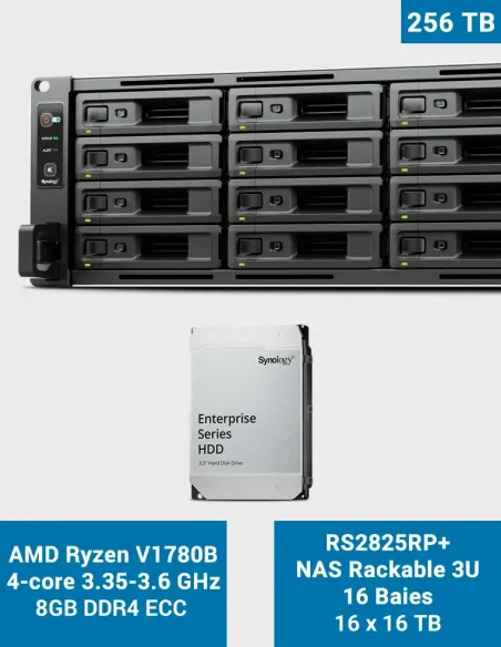 Synology RS2825RP+ NAS rack 16 baies avec 16 × HAT5300-16T (256 To)