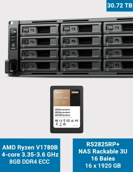 Synology RS2825RP+ 16-Bay NAS with 16 × SSD SAT5200-1920G (30.72 TB)