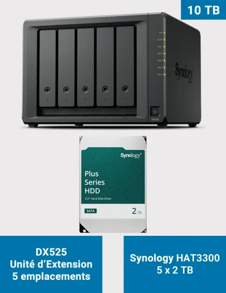 Synology DX525 – 5× HAT3300 2 To (10 To) – Unité d’expansion 5 baies