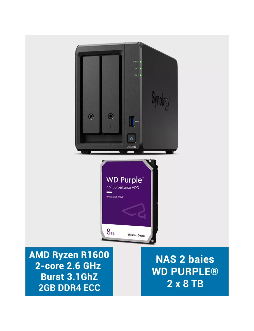 Synology DS723+ NAS Server WD PURPLE 16TB (2x8TB)