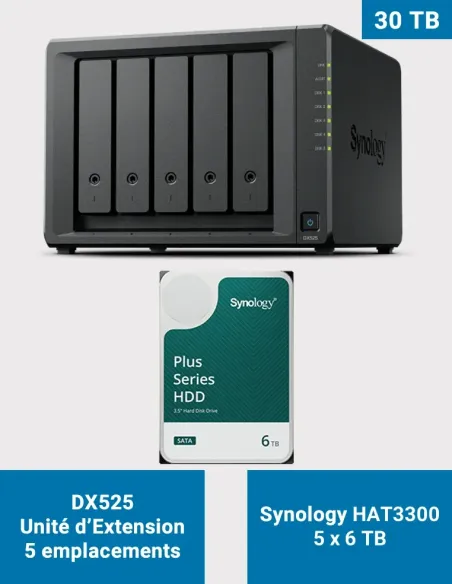 Synology DX525 – 5× HAT3300 6 To (30 To) – Unité d’expansion 5 baies