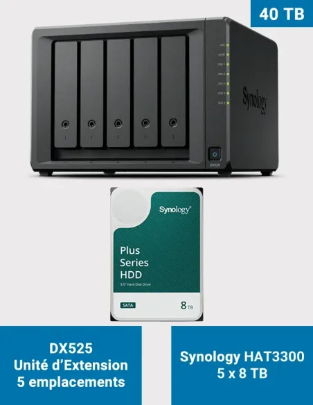Synology DX525 – 5× HAT3300 8 To (40 To) – Unité d’expansion 5 baies