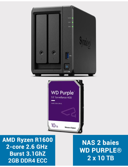 Synology DS723+ NAS Server WD PURPLE 20TB (2x10TB)