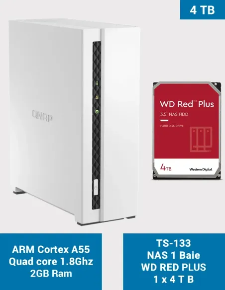 QNAP TS-133 – NAS 1 baie avec WD Red Plus 4 To QNAP TS-133 – NAS 1 baie avec WD Red Plus 4 To