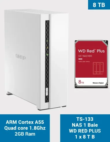 QNAP TS-133 – 1-Bay NAS with WD Red Plus 8 TB