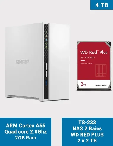 QNAP TS-233 – NAS 2 bahías con 2 × WD Red 2 TB (4 TB brutos)