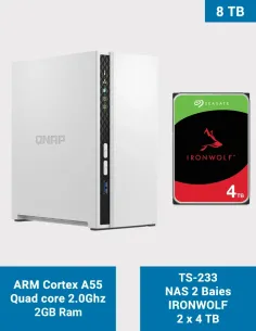 QNAP TS-233 – 2-Bay NAS with 2 × Seagate IronWolf 4 TB (8 TB raw)