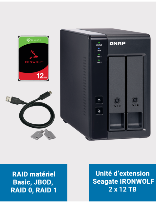 Qnap TR-002 Unité d'extension 2 baies Seagate IRONWOLF 24To (2x12To)