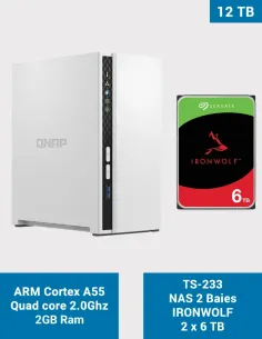 QNAP TS-233 – 2-Bay NAS with 2 × Seagate IronWolf 6 TB (12 TB raw)