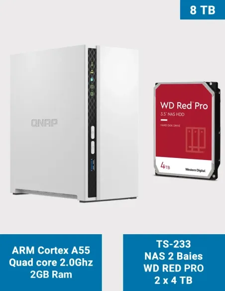 QNAP TS-233 – 2-Bay NAS with 2 × WD Red Pro 4 TB (8 TB raw) QNAP TS-233 – 2-Bay NAS with 2 × WD Red Pro 4 TB (8 TB raw)