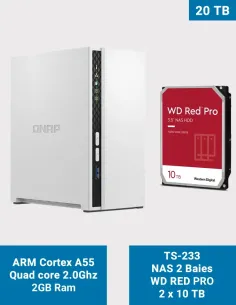 QNAP TS-233 – 2-Bay NAS with 2 × WD Red Pro 10 TB (20 TB raw)