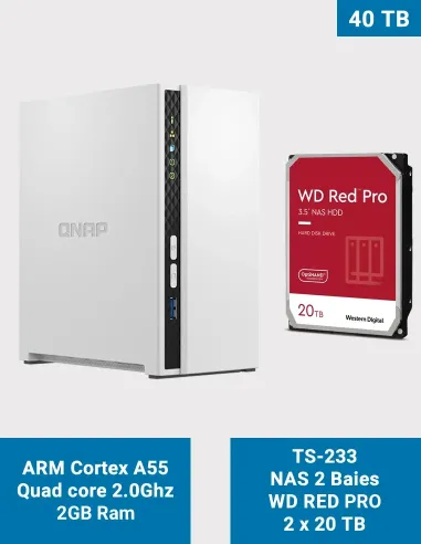 QNAP TS-233 – 2-Bay NAS with 2 × WD Red Pro 20 TB (40 TB raw)