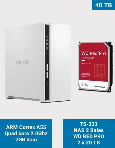 QNAP TS-233 – 2-Bay NAS with 2 × WD Red Pro 20 TB (40 TB raw) QNAP TS-233 – 2-Bay NAS with 2 × WD Red Pro 20 TB (40 TB raw)