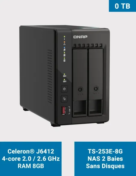 QNAP TS-253E-8G – NAS 2 baies sans disques, 8 Go RAM, 2× 2.5 GbE, NVMe, HDMI 4K