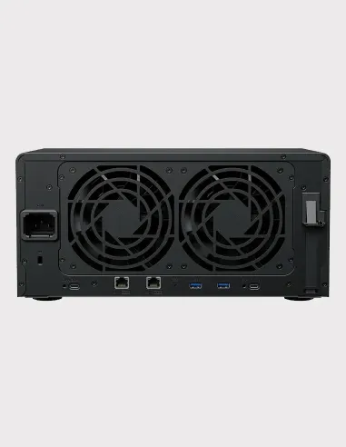 Synology DS1825+ vista frontal 8 bahías, NAS profesional sin discos, puertos Ethernet y PCIe