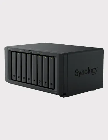 Synology DS1825+ vista frontal 8 bahías, NAS profesional sin discos, puertos Ethernet y PCIe