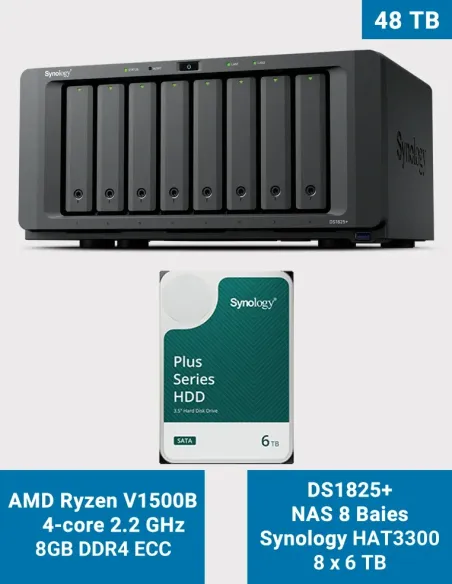 Synology DS1825+ with 8x HAT3300 6 TB (48 TB Raw) – 8-Bay NAS Scalable up to 18 Bays