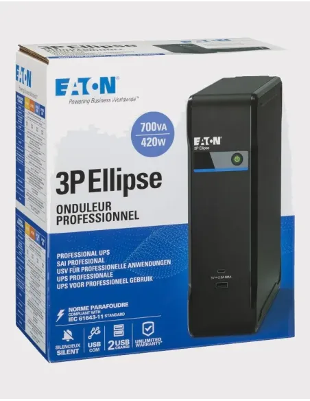 Eaton 3P700UF - Onduleur Ellipse 3P USB FR 700 VA / 420 W - 3 prises secourues + 1 parafoudre