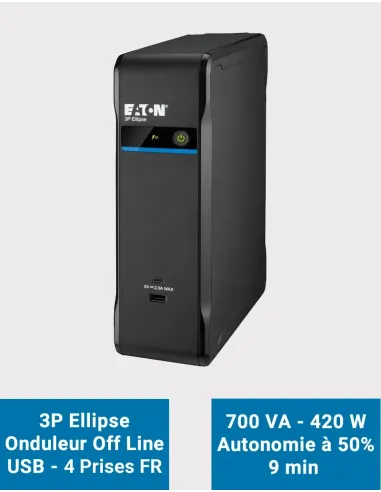 Eaton 3P700UF - Onduleur Ellipse 3P USB FR 700 VA / 420 W - 3 prises secourues + 1 parafoudre