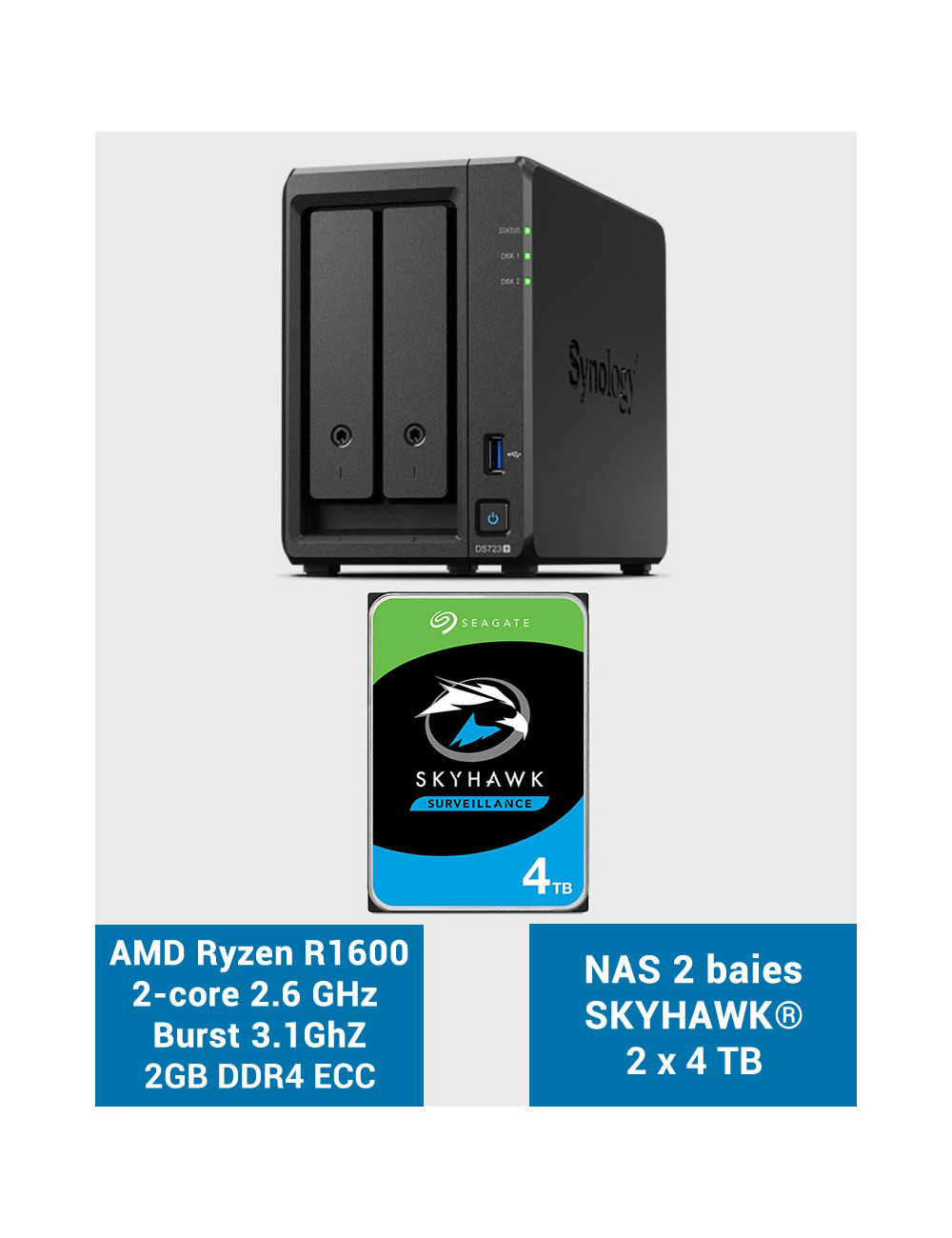 Synology DS723+ Serveur NAS SKYHAWK 8To (2x4To)
