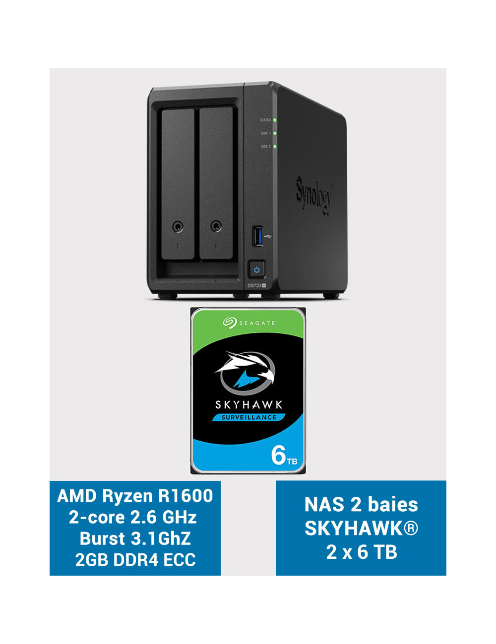 Synology DS723+ Serveur NAS SKYHAWK 12To (2x6To)