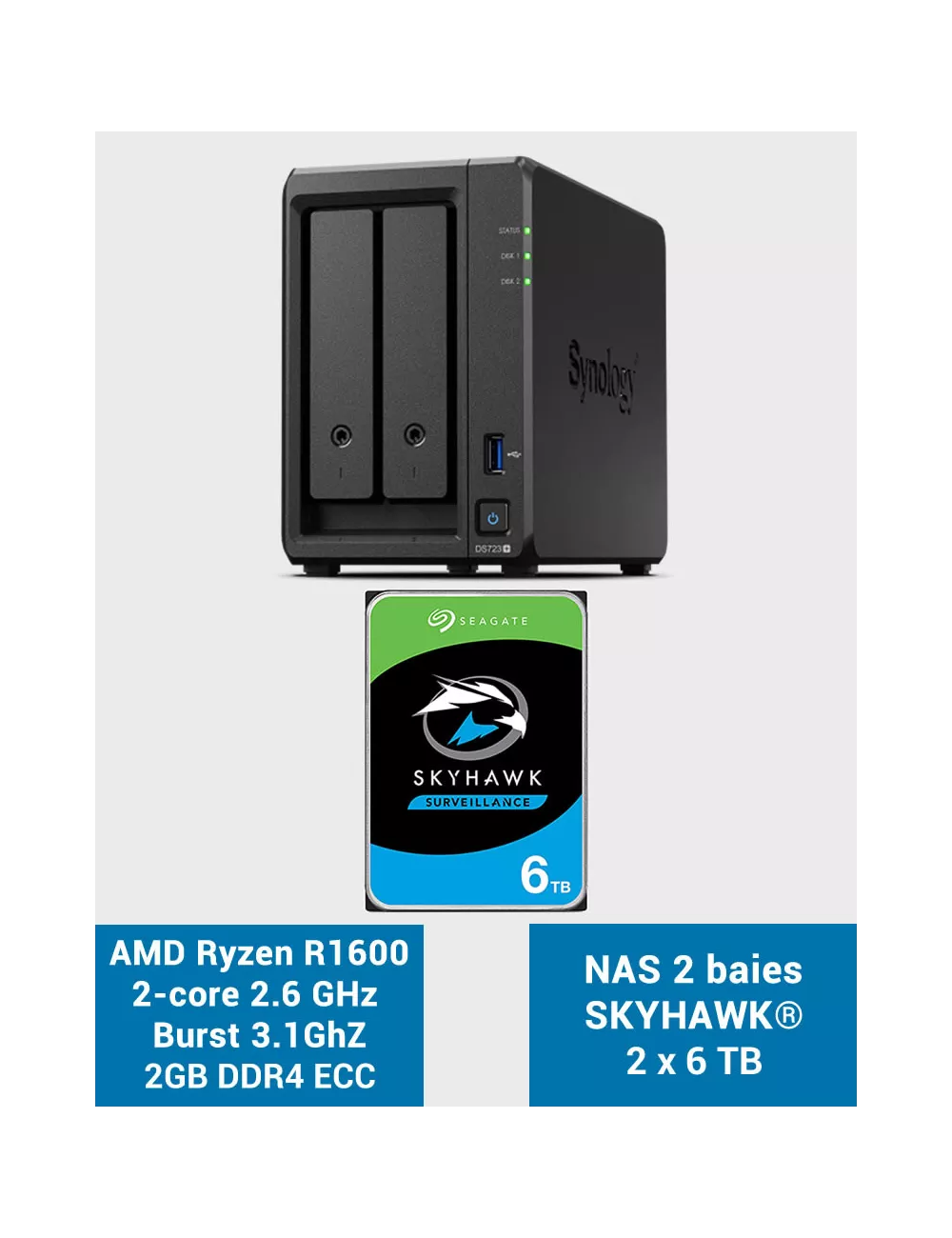 Synology DS723+ Serveur NAS SKYHAWK 12To (2x6To)