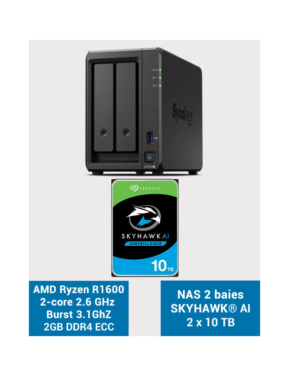 Synology DS723+ Serveur NAS SKYHAWK 20To (2x10To)