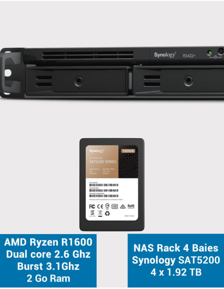 Synology RS422+ Serveur NAS Rack 1U SSD SAT5200 7680Go (4x1920Go)